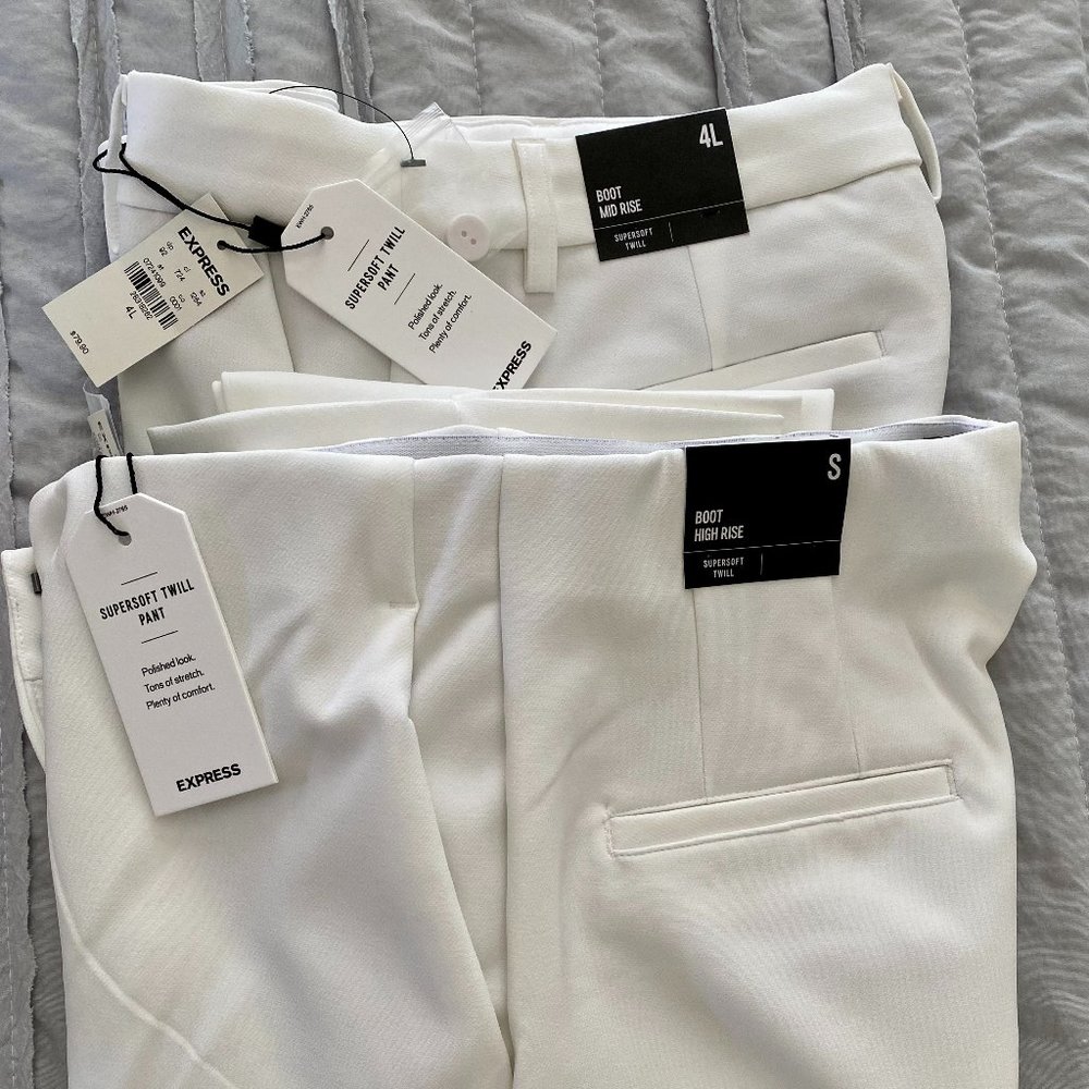 Two (2) Pairs of White Express Bootcut pants